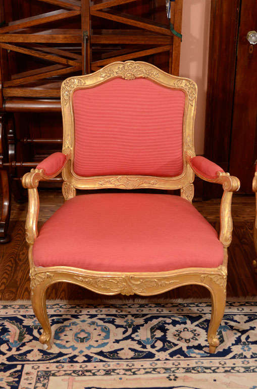 A Set Of Three Swedish Rococo Carved Giltwood Armchairs For Sale 3