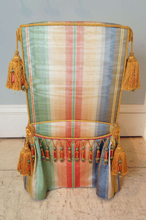 Pair of silk taffeta upholstered slipper chairs 1