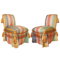 Pair of silk taffeta upholstered slipper chairs