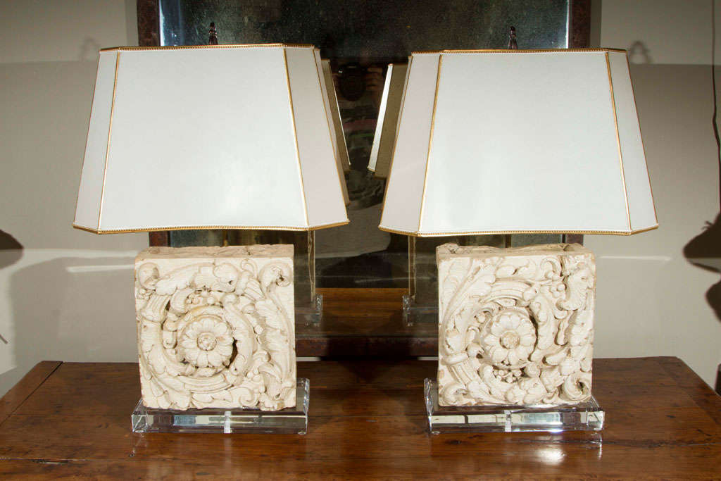 Italian yellow terra cotta tiles acrylic based lamps.