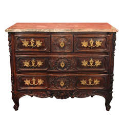 Antique Louis XV French oak Chest of Drawers with marble top