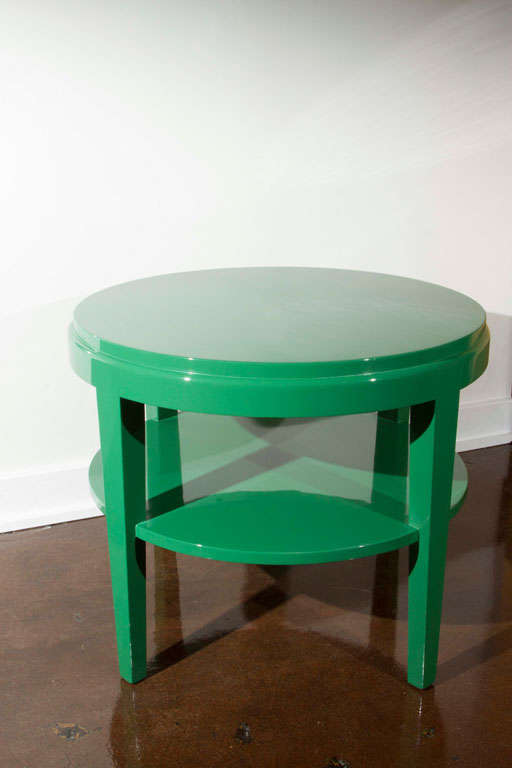American Pair of Classic Round Side Tables in Rich Green Lacquer