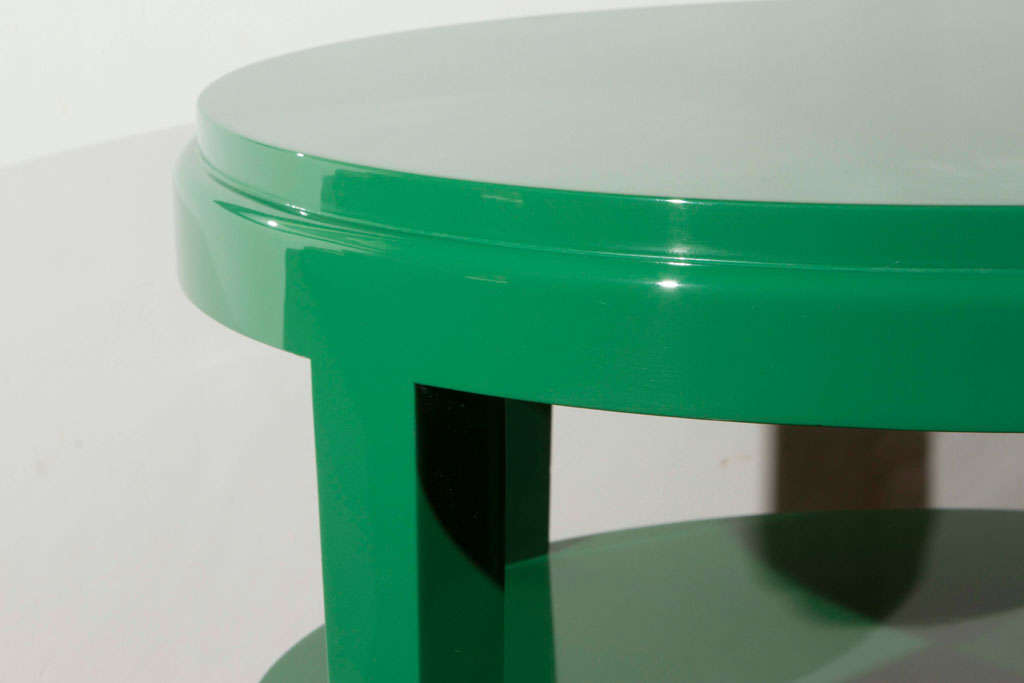 Pair of Classic Round Side Tables in Rich Green Lacquer 2