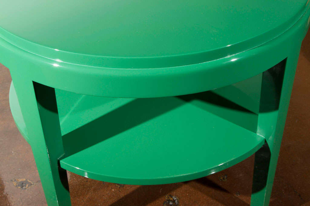 Pair of Classic Round Side Tables in Rich Green Lacquer 4