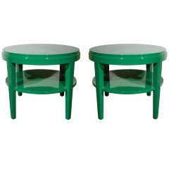 Pair of Classic Round Side Tables in Rich Green Lacquer