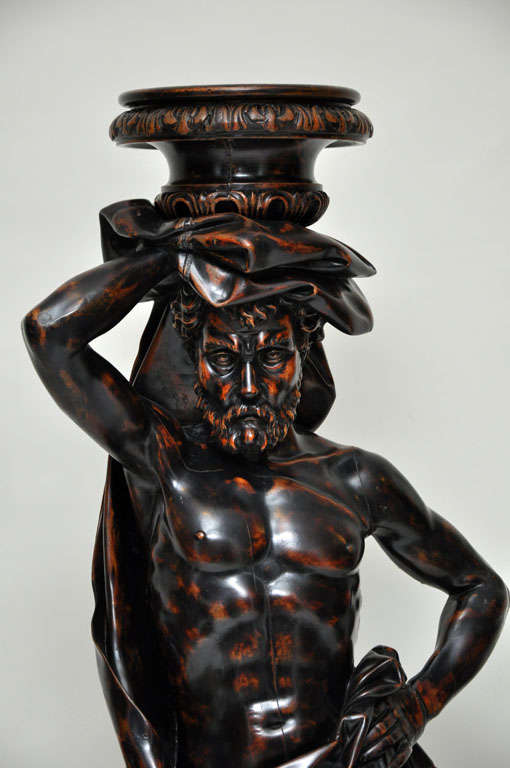 Baroque Venetian Hand Carved Almost Life-size Figural Torchere For Sale