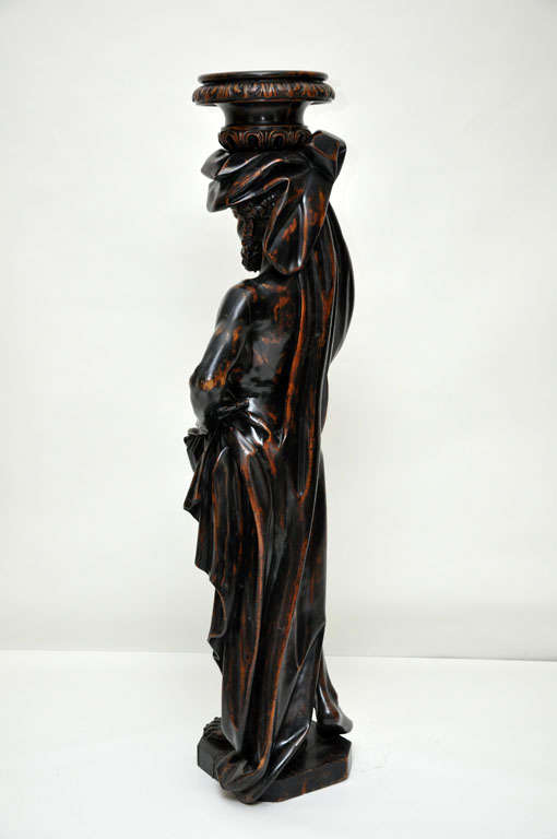 19th Century Venetian Hand Carved Almost Life-size Figural Torchere For Sale