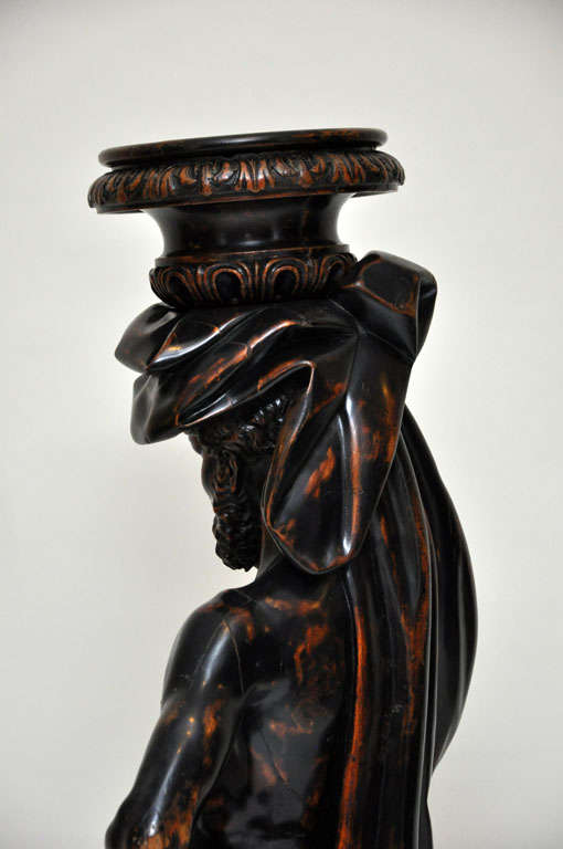 Fruitwood Venetian Hand Carved Almost Life-size Figural Torchere For Sale