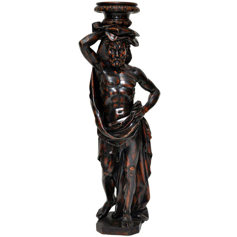 Venetian Hand Carved Almost Life-size Figural Torchere For Sale