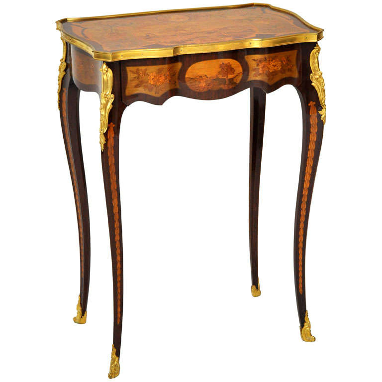 Rococo Marquetry Gueridon Table or Occasional Table after Roentgen, Paris, 1850 For Sale