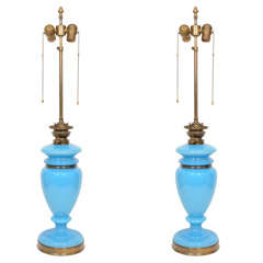 Pair of French Opaline Glass Lamps