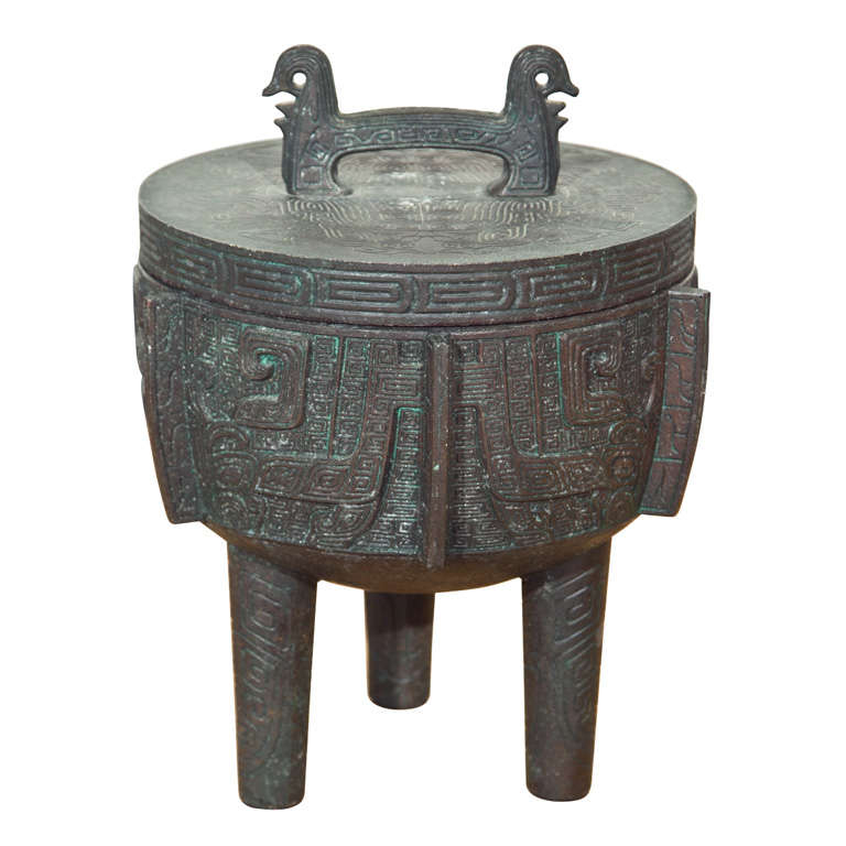 Asian  Motif  Cast  Copper  Ice  Bucket For Sale