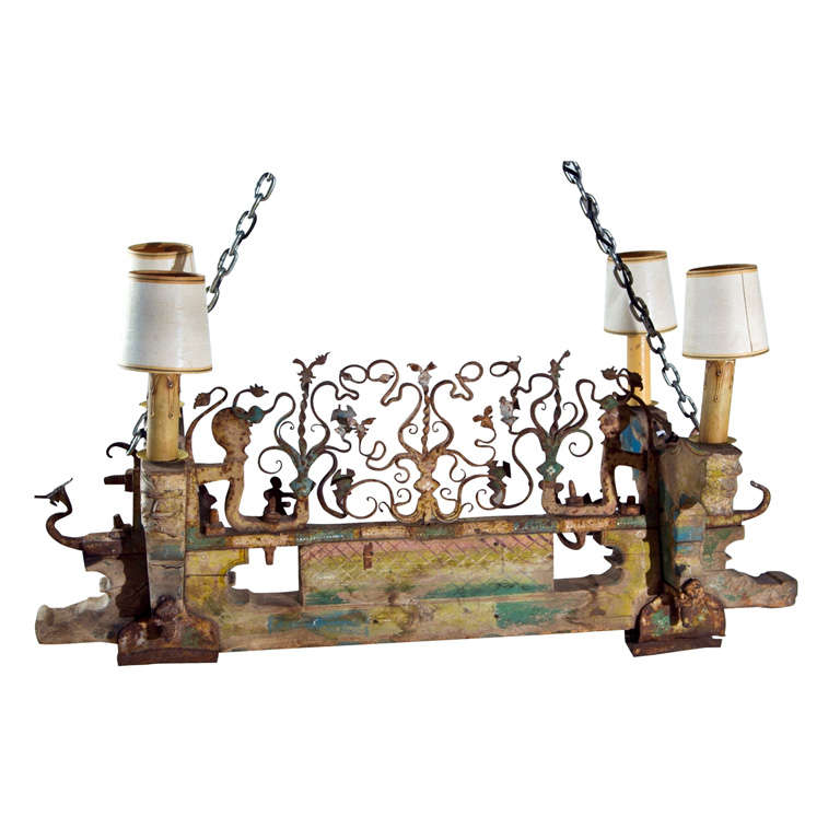 Folk Art Chandelier From End of Sicilian Cart For Sale