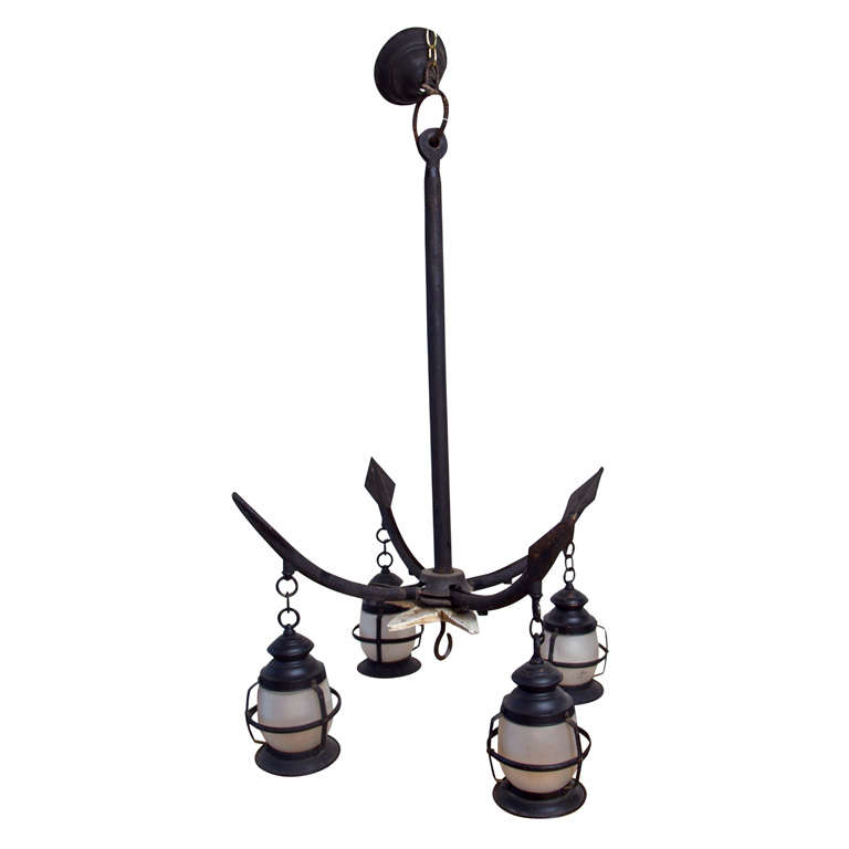 Nautical Chandelier with Lanterns For Sale