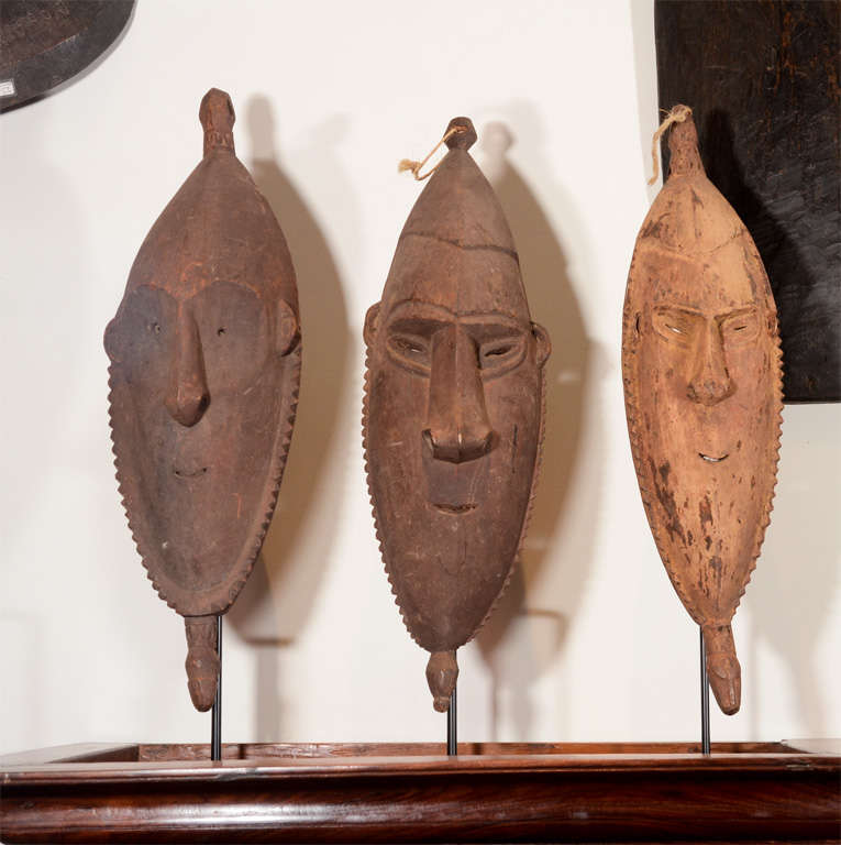 Papua New Guinean Sepic River Tribal Masks on Base For Sale