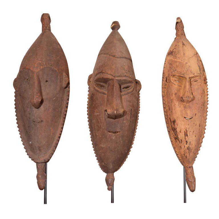 Sepic River Tribal Masks on Base For Sale