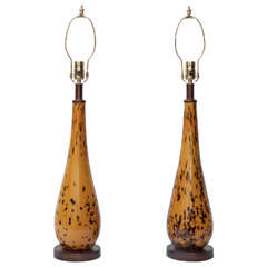 Pair of Murano Glass Tortoise Shell Lamps