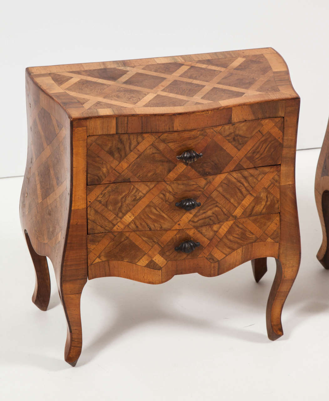 Patinated Italian Walnut Marquetry Commodes