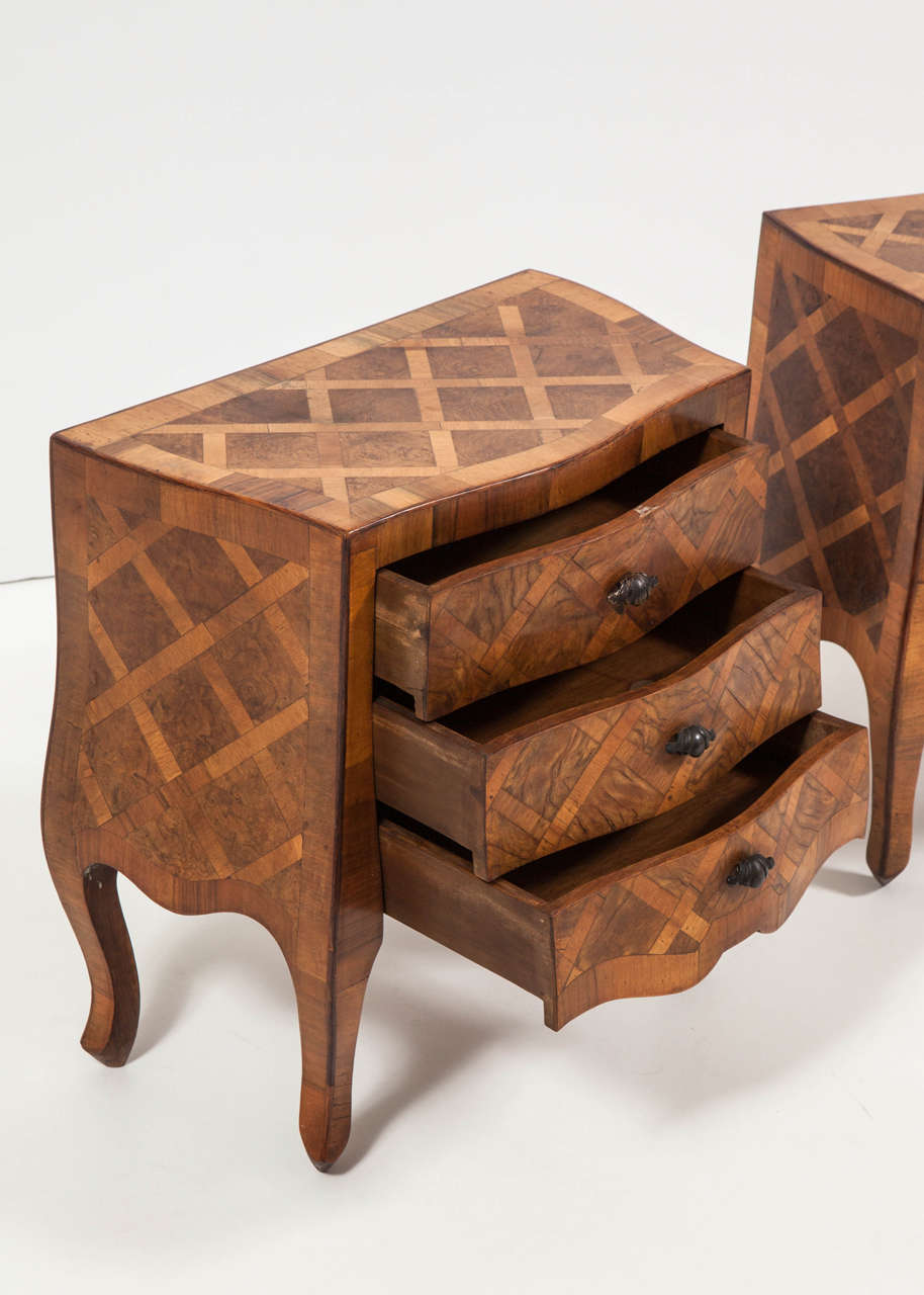 Mid-20th Century Italian Walnut Marquetry Commodes