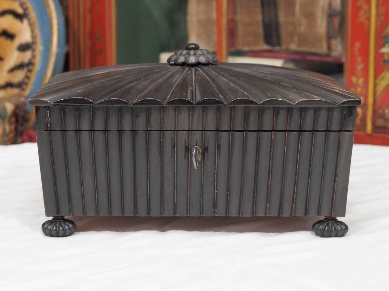 Anglo-Indian Buffalo Horn Vizagapatam work box made for the English Regency market.