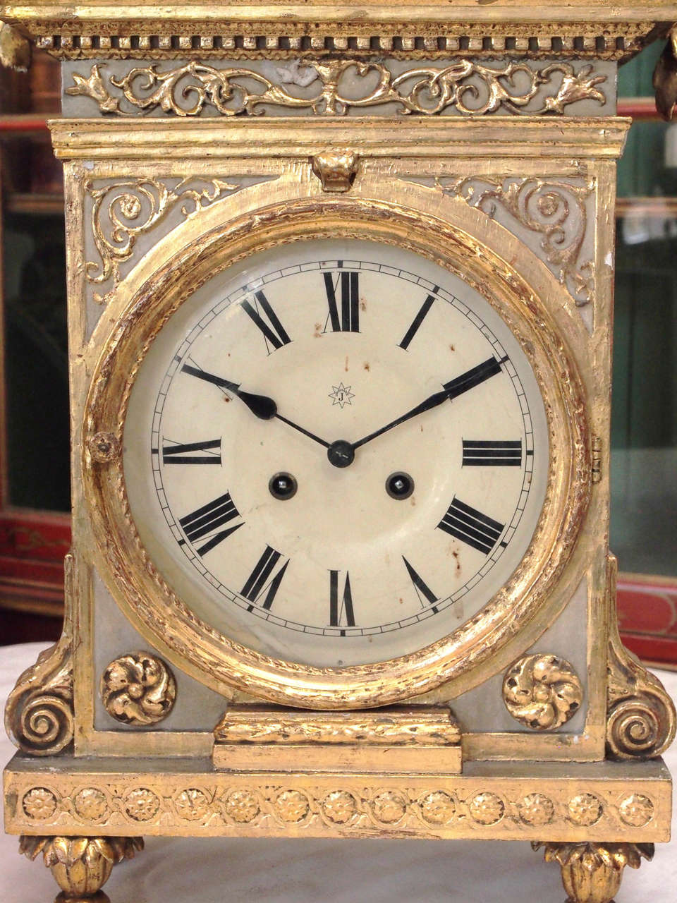 19th Century Italian Parcel Gilt and Painted Carved Wood, Obelisk Form Clock For Sale