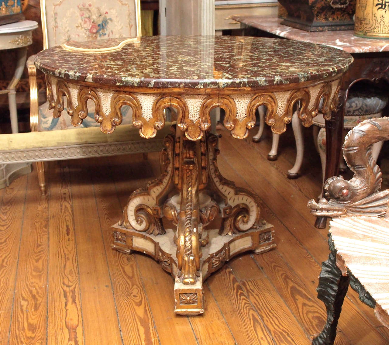 Italian Marble Topped Painted and Parcel Gilt Center Table