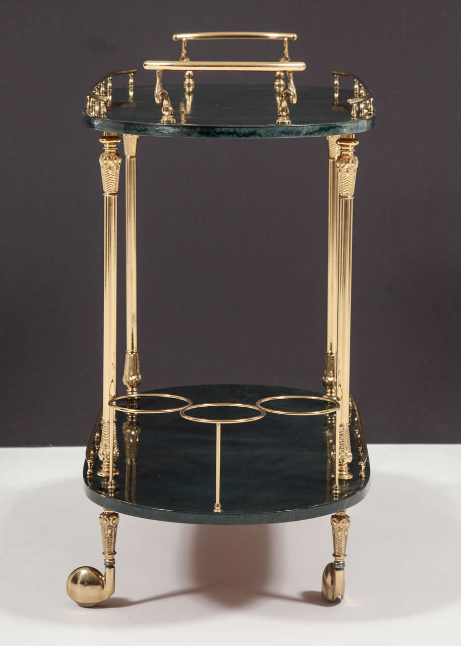 Aldo Tura Lacquered Goatskin Bar Cart 1