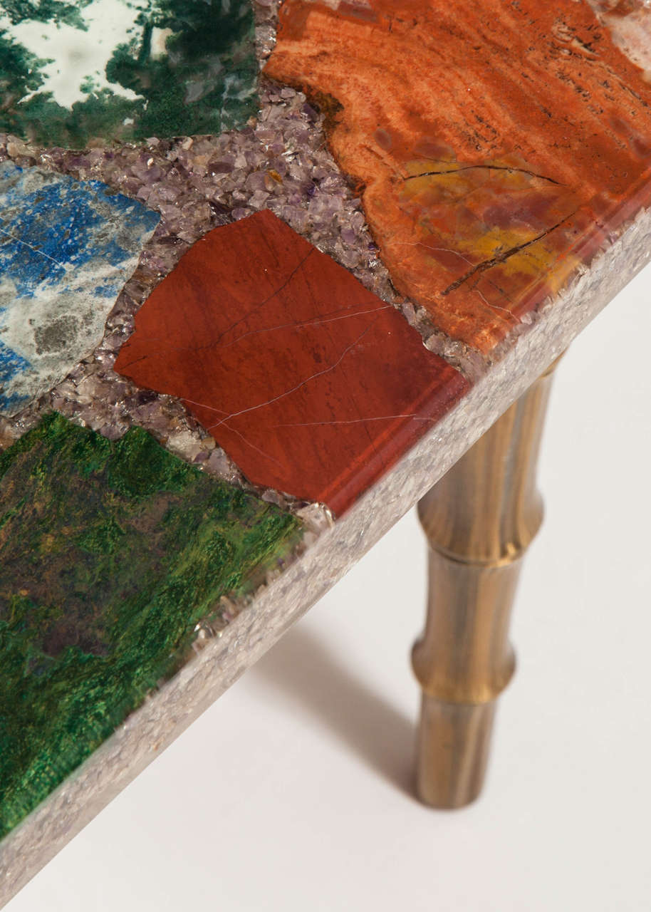 Gilt Pair of Semi-Precious Stone Inlay Side Tables