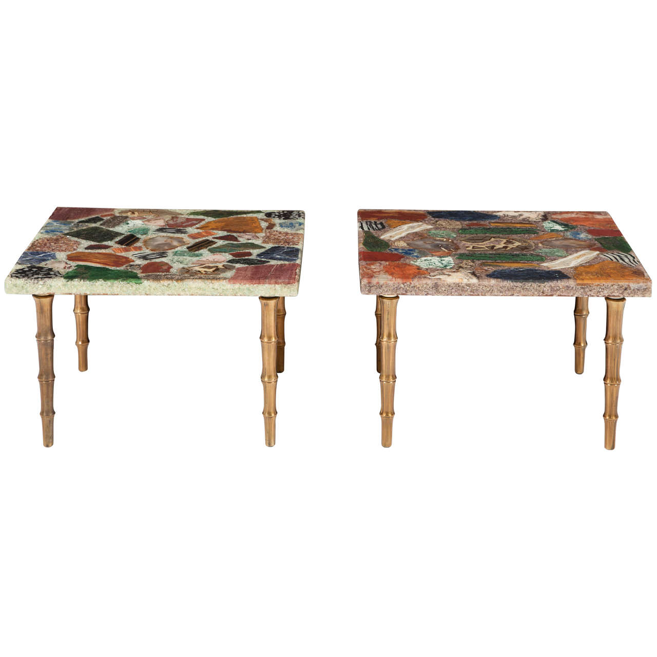 Pair of Semi-Precious Stone Inlay Side Tables