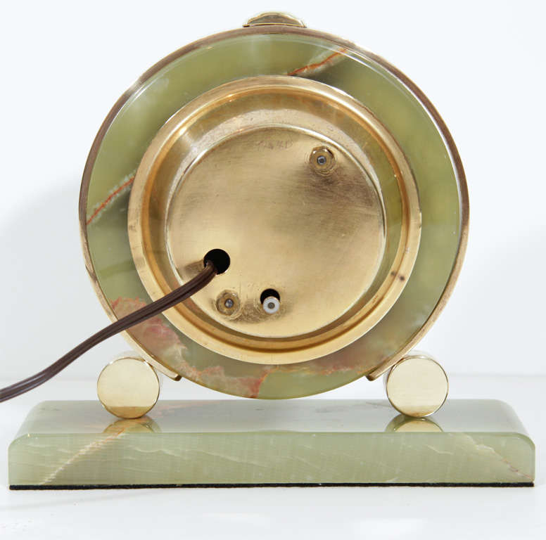 Mid-20th Century Art Deco Green Onyx Mantle Clock