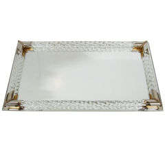 Vintage Hollywood Regency Mirrored Bar Tray With Crystal Gallery