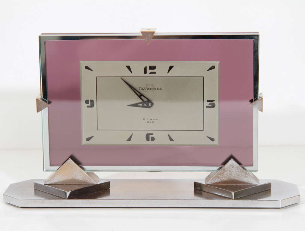 Chic Art Deco Machine Age Tavannes Glass Clock