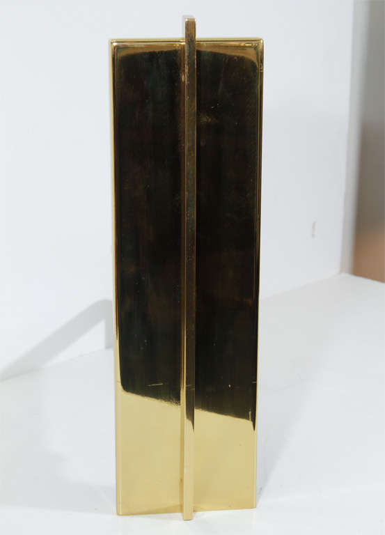 Pair Of Modernist Bisected Brass Andirons In Excellent Condition In New York, NY