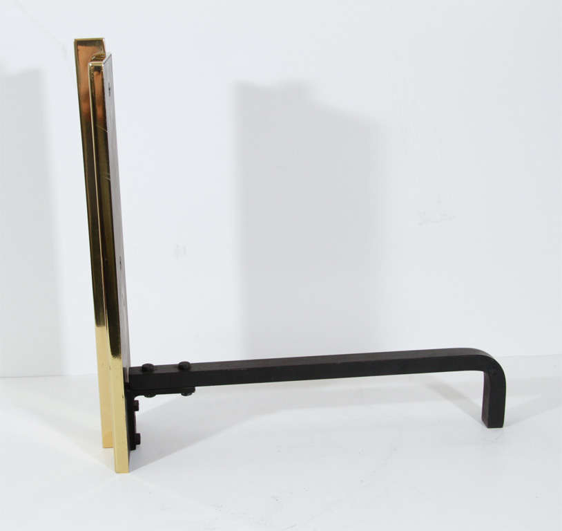 Pair Of Modernist Bisected Brass Andirons 1