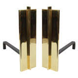 Pair Of Modernist Bisected Brass Andirons