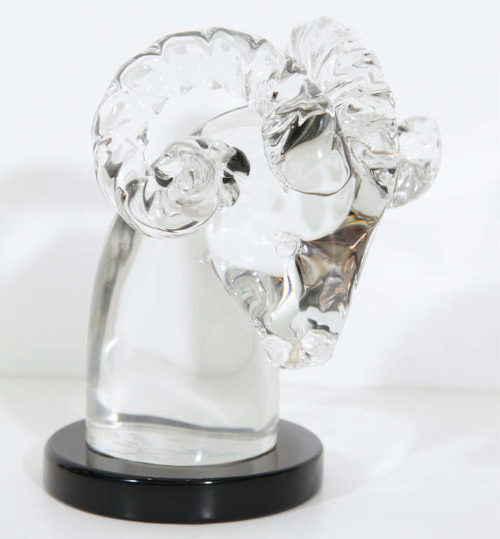Italian Stunning Seguso Crystal Ram's Head Sculpture