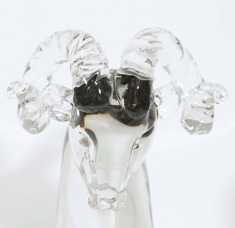 Stunning Seguso Crystal Ram's Head Sculpture 1