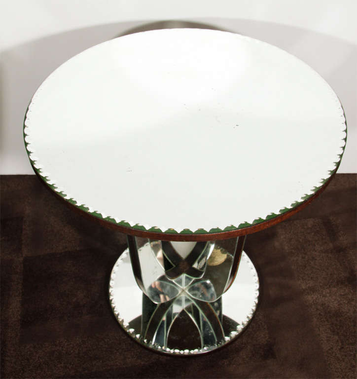 French Classic Art Deco Mirrored Tulip Side Table