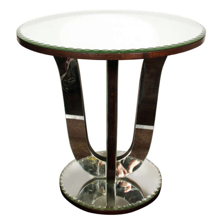 Art Deco Mirrored Tulip Side Table, Art Deco Mirrored Bedside Table