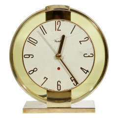 Art Deco Brass Clock With Circular Amber Glass Surround