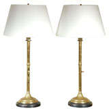 A Pair of  Brass Side Ejector Pulpit Stick Lamps, c. 1850