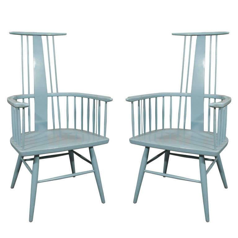 Pair of Blue Windsor Chairs