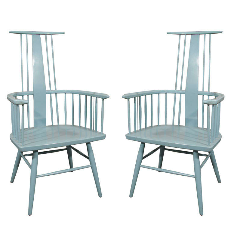 Pair of Blue Windsor Chairs at 1stdibs