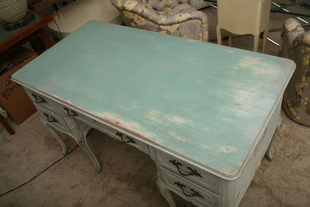 Wood Pale Blue Painted Desk