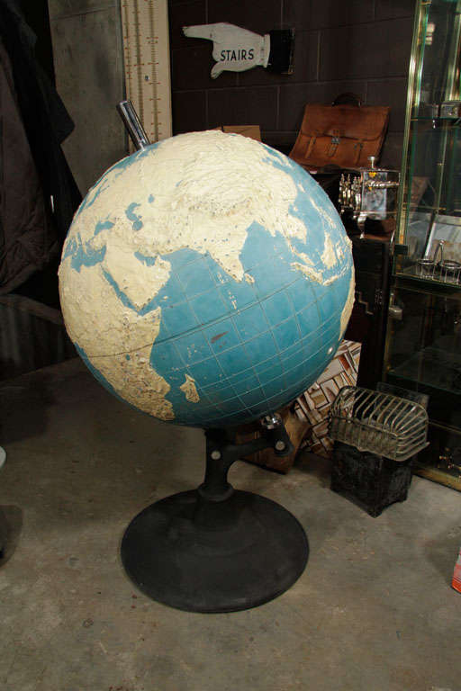 This incredible over-sized topographical globe is massive and a wonderful educational tool. It measures approximately 3 feet in diameter. It stands on an incredible aluminum base.