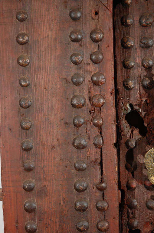 Hand-Carved 19th C. Large Moroccan Ryad Studded Moorish Antique Door For Sale