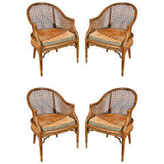 Faux Bamboo French Club chairs with Cane