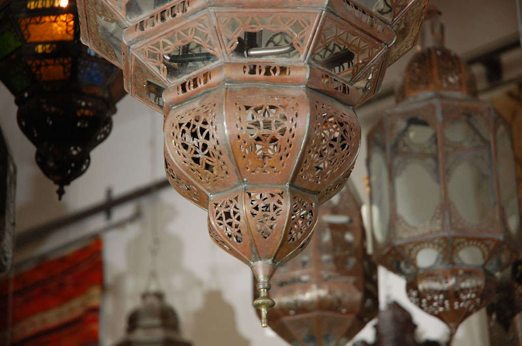 Moroccan Vintage Glass Lantern In Good Condition In North Hollywood, CA