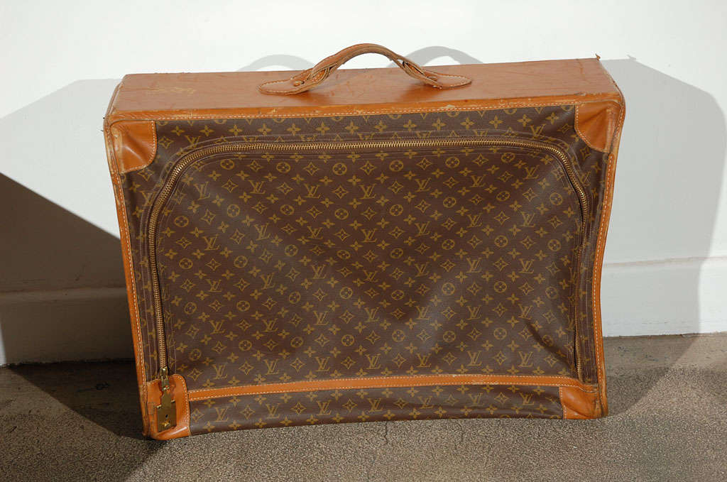 Vintage Louis Vuitton monogram leather suitcase / luggage In Good Condition In North Hollywood, CA