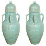 Vintage 3 feet height Moorish blue urns with lid